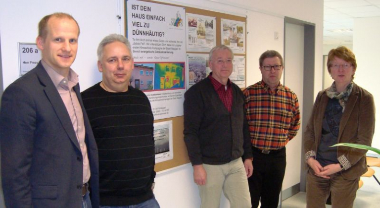 Foto von links: Stefan Lammers, Kai-Uwe Bücker, Klimaschutzmanager Ludger Freese, Heino Rittstieg, Lucia Reinert Besuch Klimamanager 12.03.2015